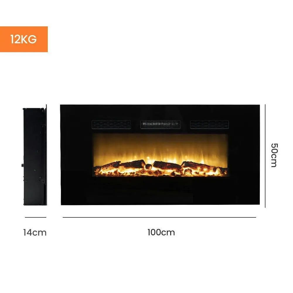 CARSON 100cm Electric Fireplace Heater Wall Mounted 1800W Stove with Log Flame Effect