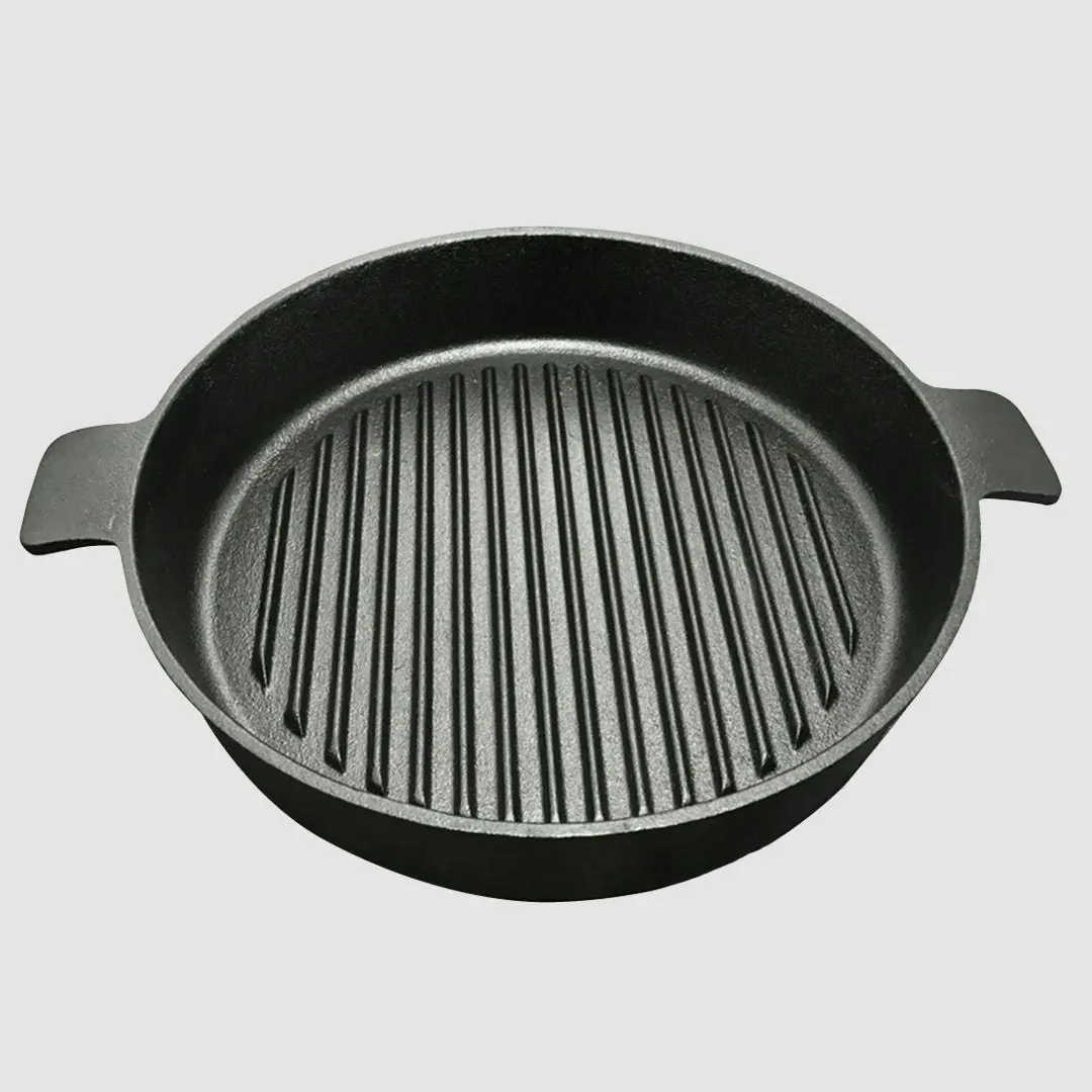 Soga 26cm Round Ribbed Cast Iron Frying Pan Skillet Steak Sizzle Platter with Handle