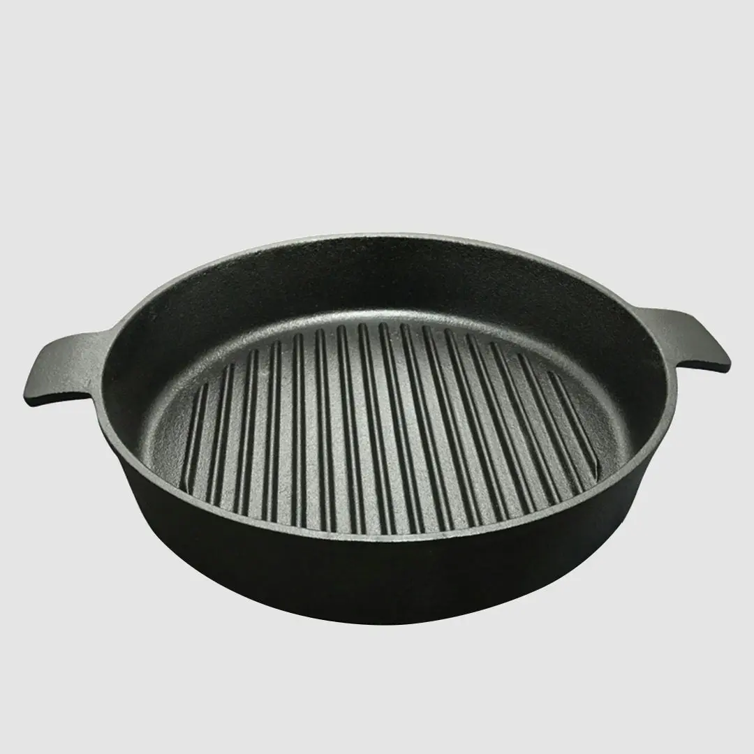 Soga 26cm Round Ribbed Cast Iron Frying Pan Skillet Steak Sizzle Platter with Handle