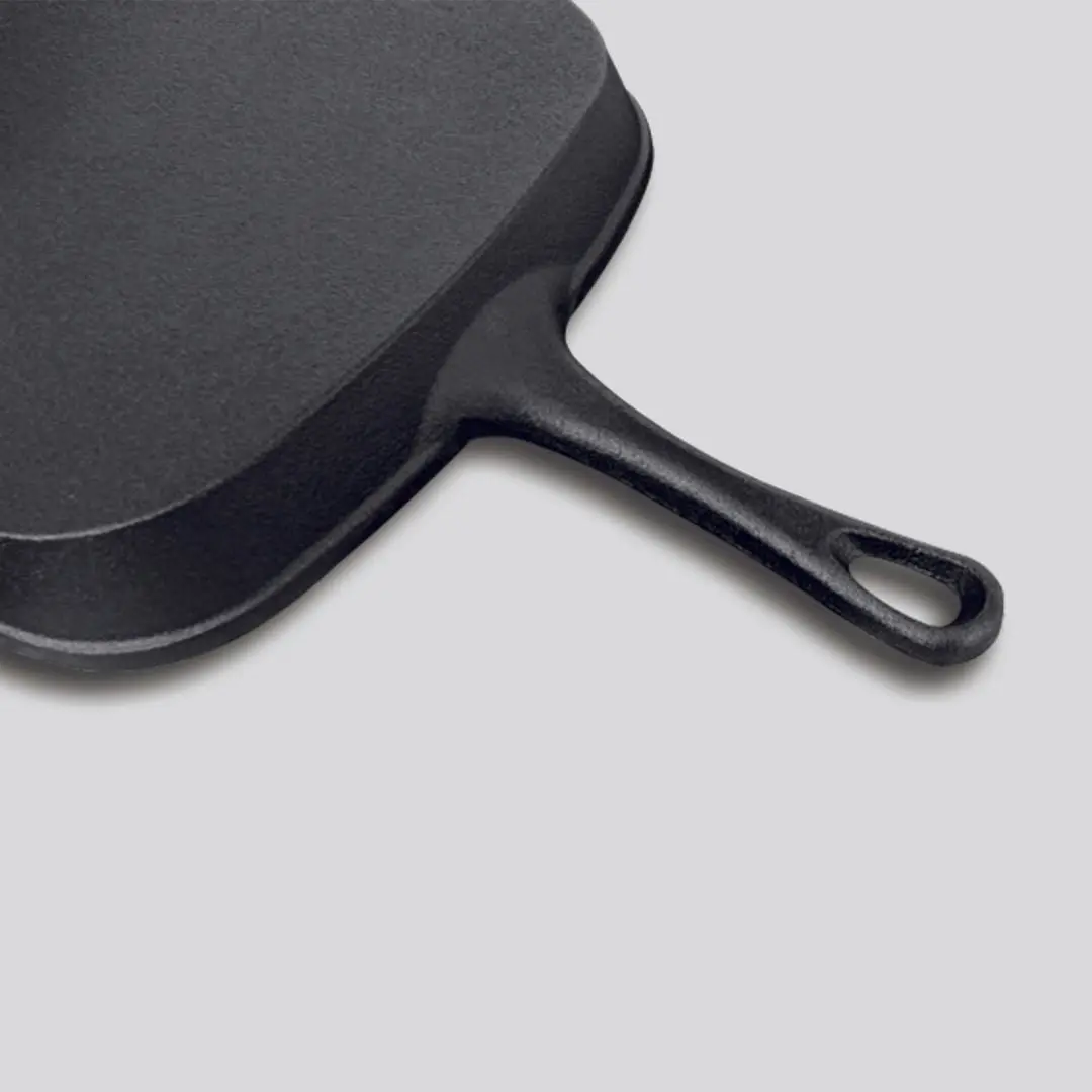 Soga 23.5cm Square Ribbed Cast Iron Frying Pan Skillet Steak Sizzle Platter with Handle