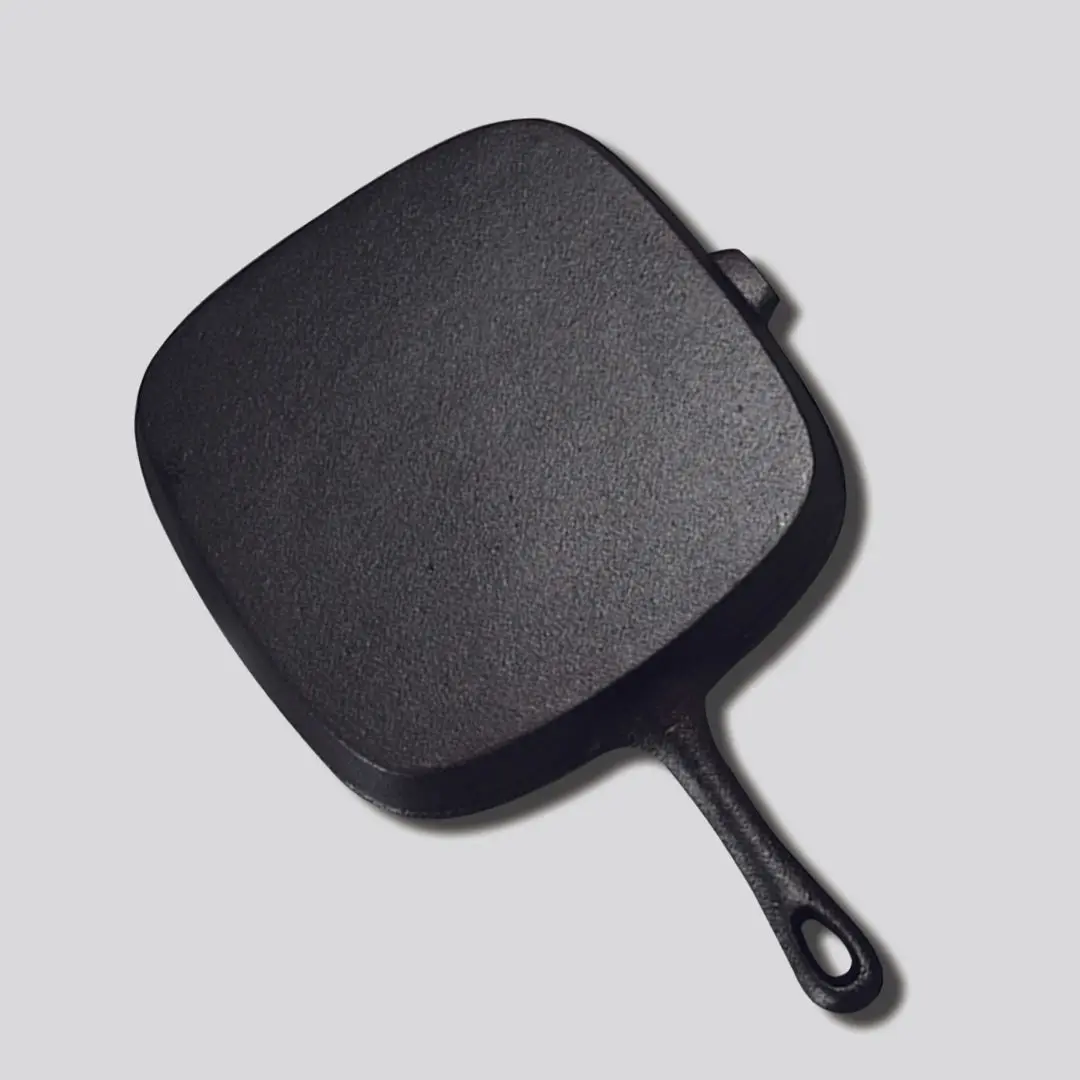 Soga 23.5cm Square Ribbed Cast Iron Frying Pan Skillet Steak Sizzle Platter with Handle