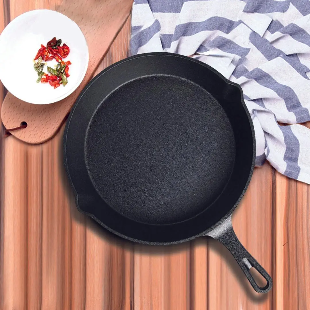 Soga 26cm Round Cast Iron Frying Pan Skillet Steak Sizzle Platter with Handle