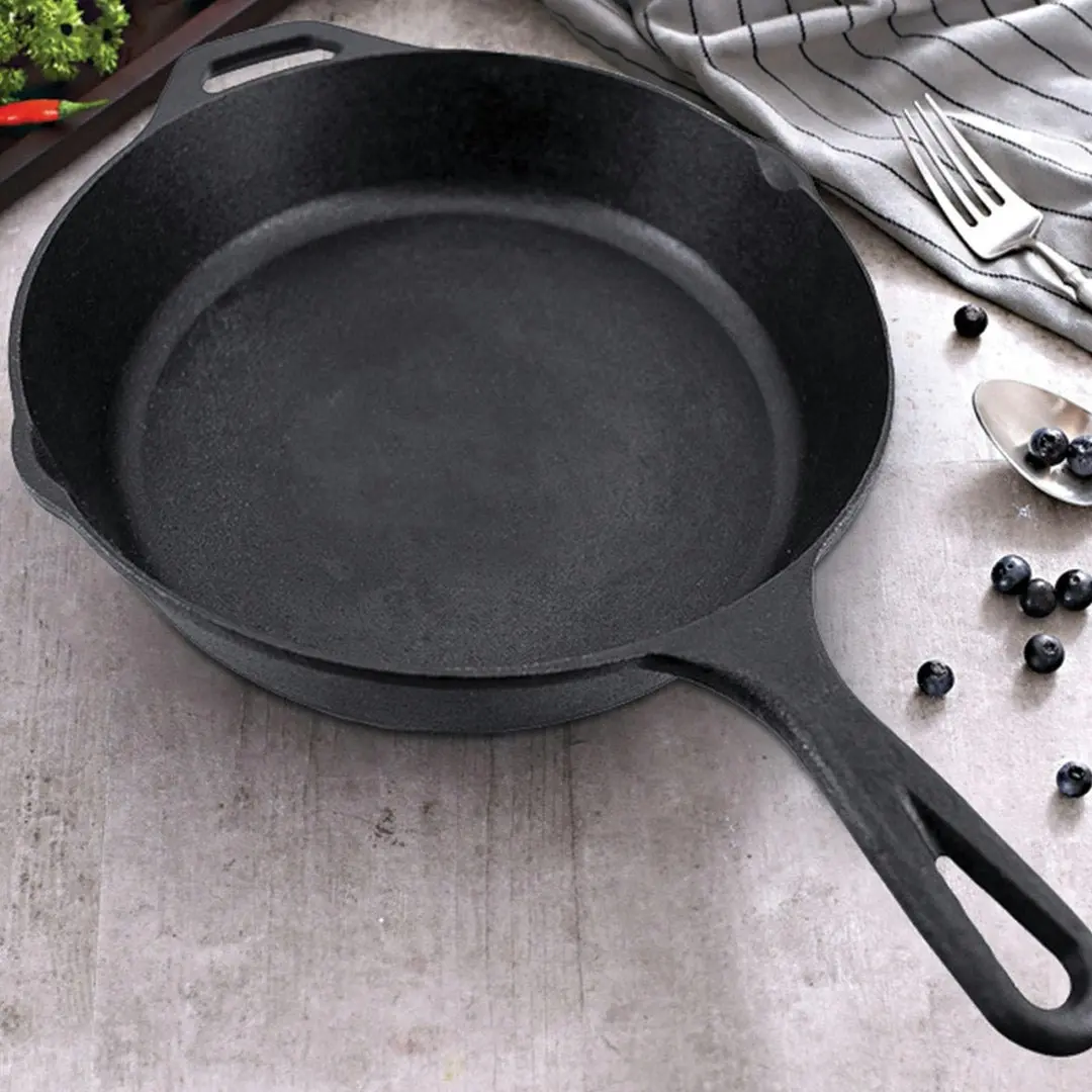 Soga 30cm Round Cast Iron Frying Pan Skillet Steak Sizzle Platter with Helper Handle