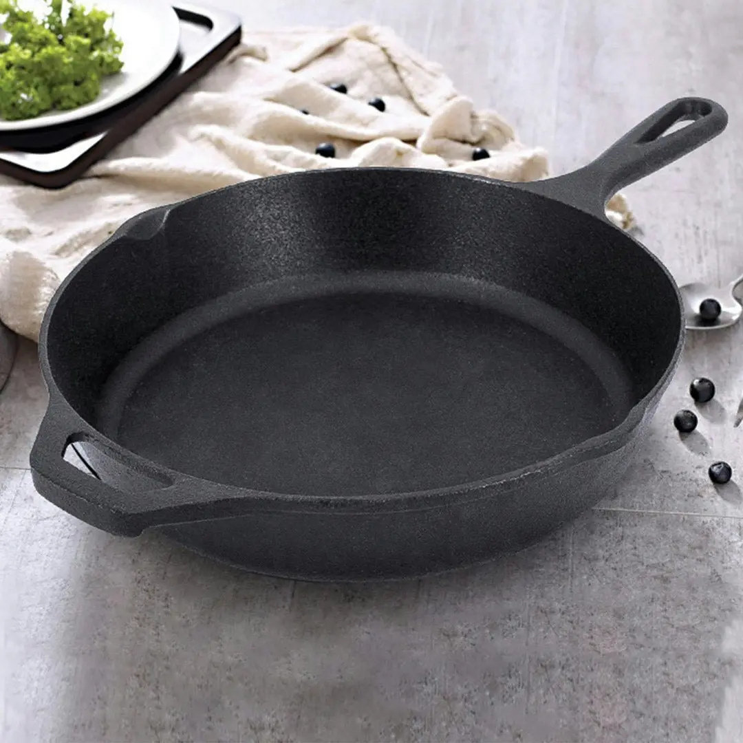 Soga 30cm Round Cast Iron Frying Pan Skillet Steak Sizzle Platter with Helper Handle