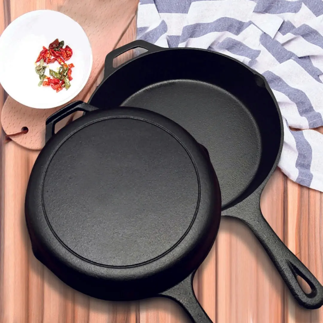 Soga 30cm Round Cast Iron Frying Pan Skillet Steak Sizzle Platter with Helper Handle