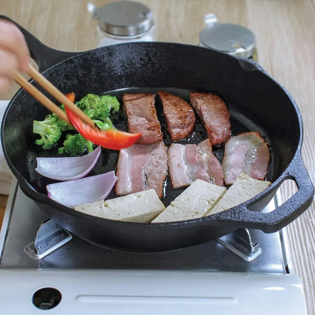 Soga 30cm Round Cast Iron Frying Pan Skillet Steak Sizzle Platter with Helper Handle