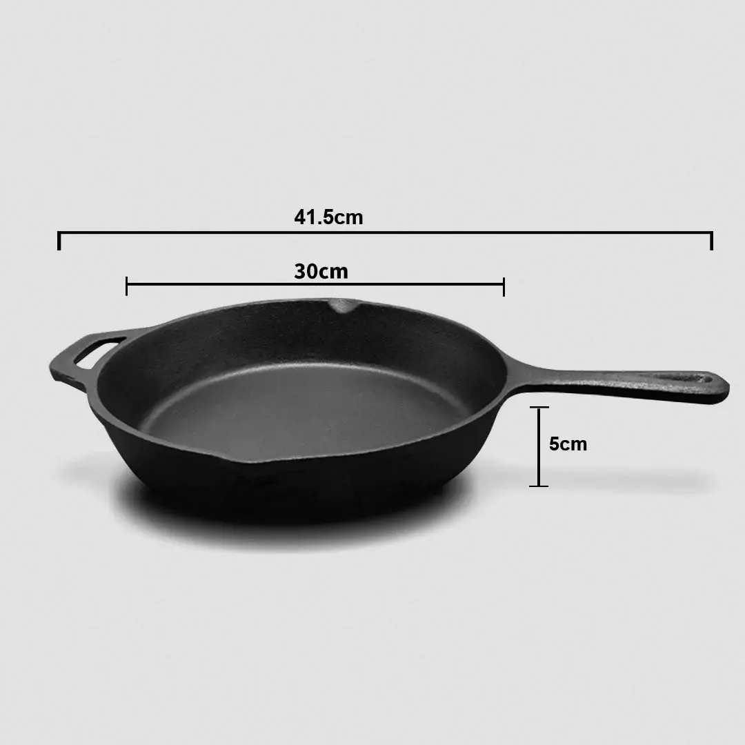 Soga 30cm Round Cast Iron Frying Pan Skillet Steak Sizzle Platter with Helper Handle