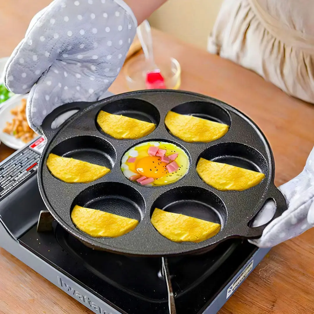 Soga 31.5cm Cast Iron Takoyaki Fry Pan Octopus Balls Maker 7 Hole Cavities Grill Mold