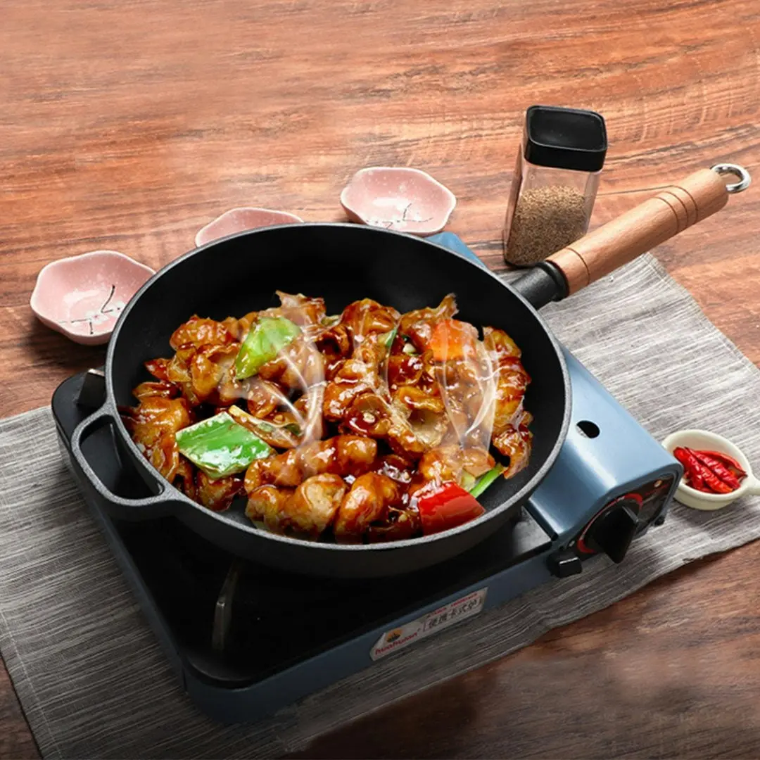 Soga 27cm Round Cast Iron Frying Pan Skillet Steak Sizzle Platter with Helper Handle