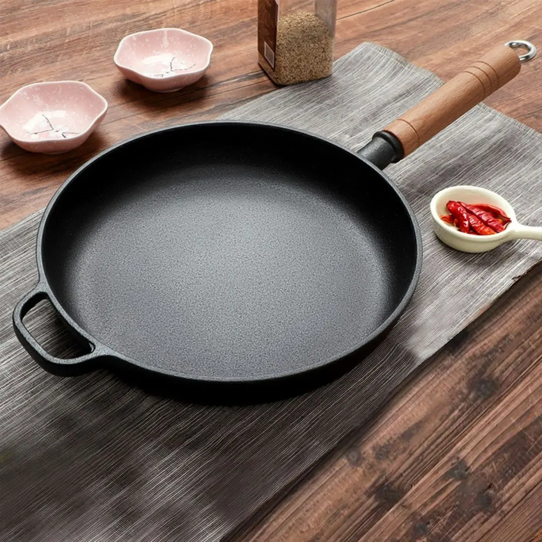 Soga 27cm Round Cast Iron Frying Pan Skillet Steak Sizzle Platter with Helper Handle