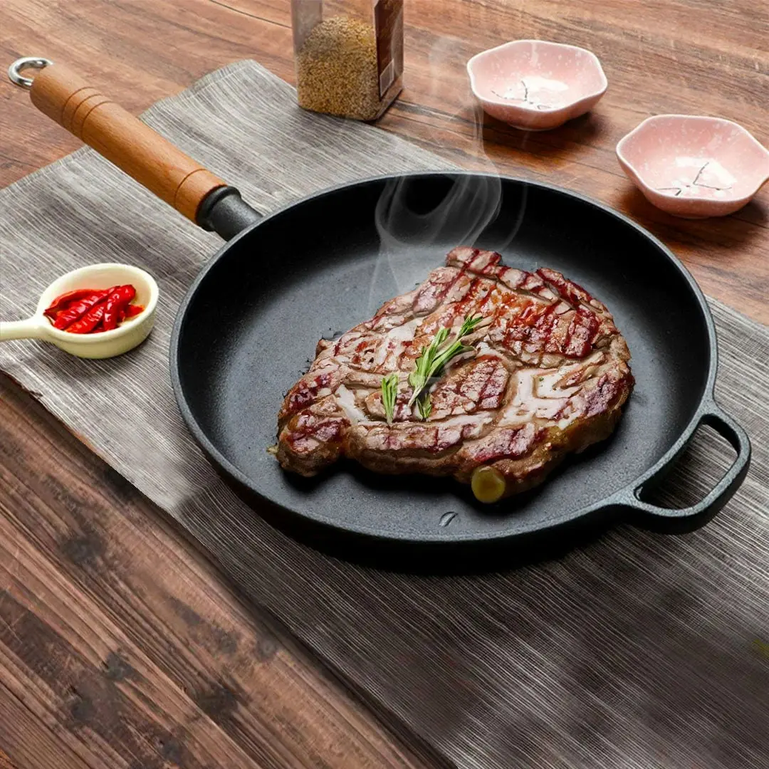 Soga 27cm Round Cast Iron Frying Pan Skillet Steak Sizzle Platter with Helper Handle