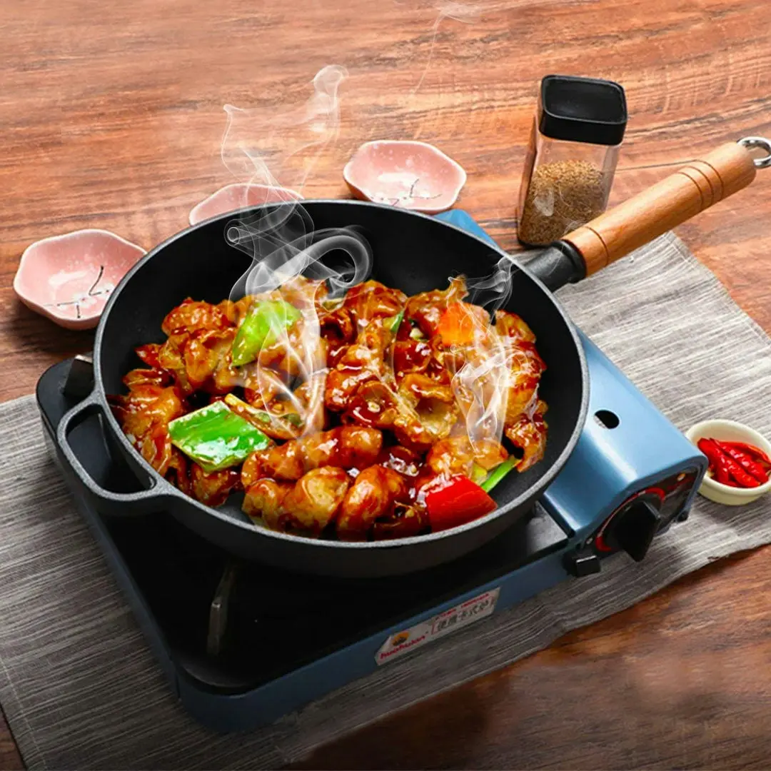 Soga 27cm Round Cast Iron Frying Pan Skillet Steak Sizzle Platter with Helper Handle