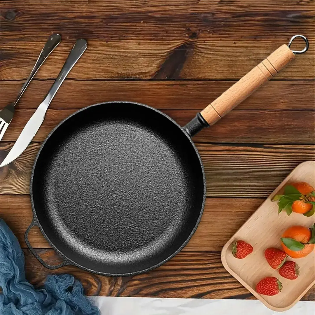 Soga 27cm Round Cast Iron Frying Pan Skillet Steak Sizzle Platter with Helper Handle