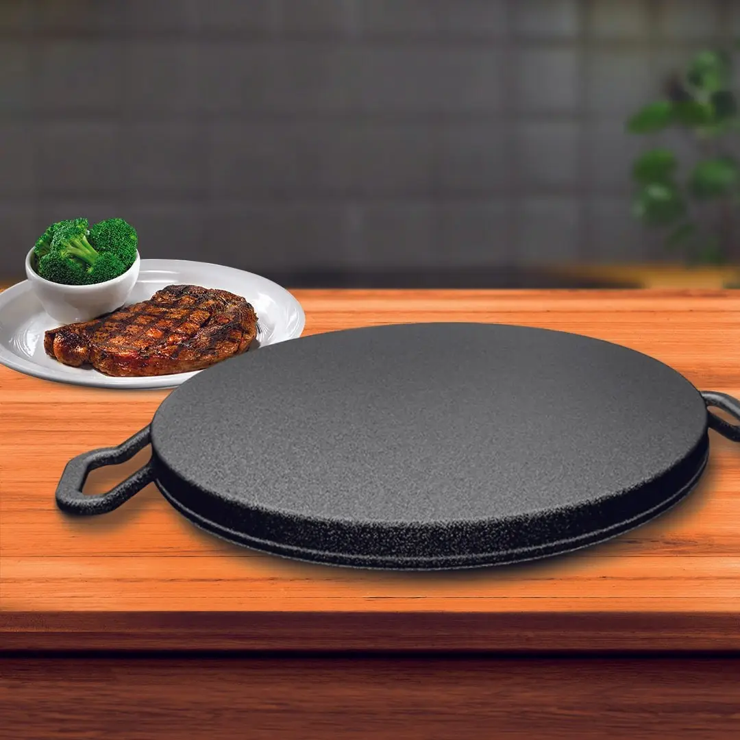 Soga 28cm Ribbed Cast Iron Frying Pan Skillet Coating Steak Sizzle Platter