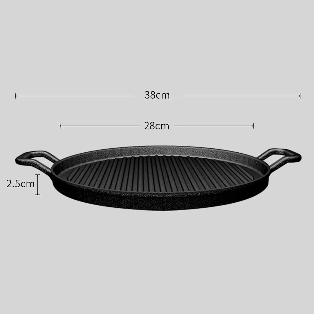 Soga 28cm Ribbed Cast Iron Frying Pan Skillet Coating Steak Sizzle Platter