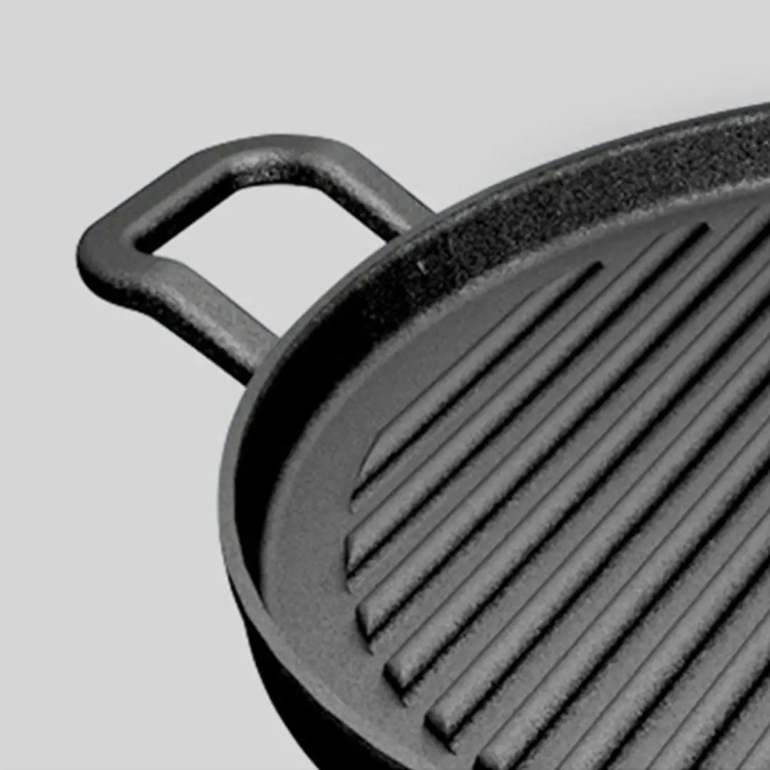 Soga 28cm Ribbed Cast Iron Frying Pan Skillet Coating Steak Sizzle Platter