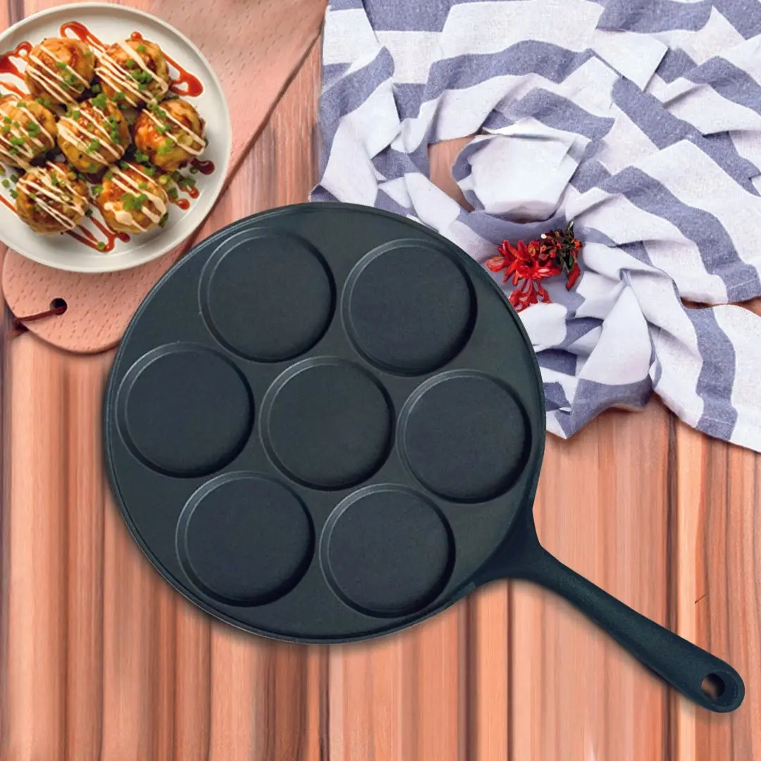 Soga 23cm Cast Iron Takoyaki Fry Pan Octopus Balls Maker 7 Hole Cavities Grill Mold