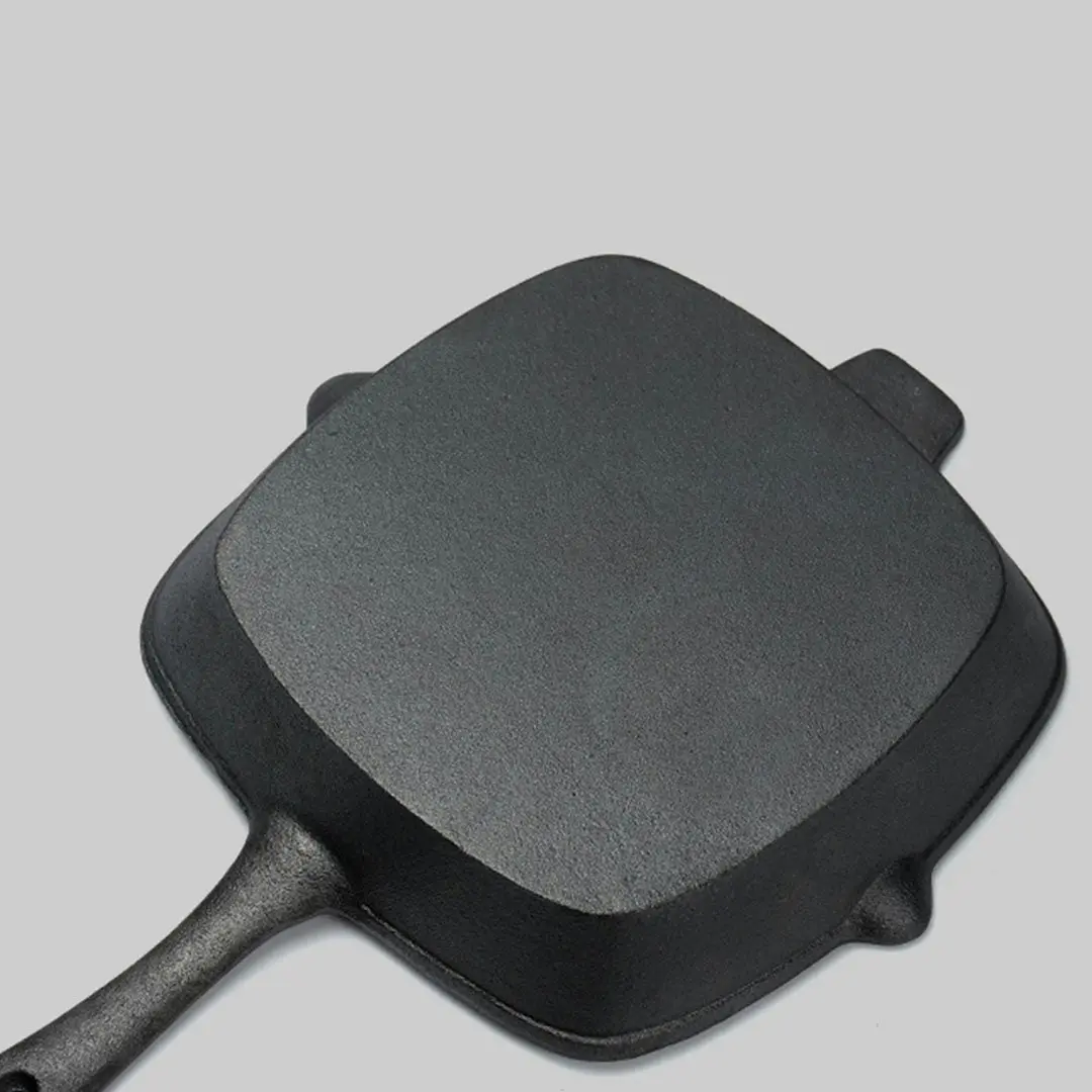 Soga 26cm Square Ribbed Cast Iron Frying Pan SkilletSteak Sizzle Platter with Handle