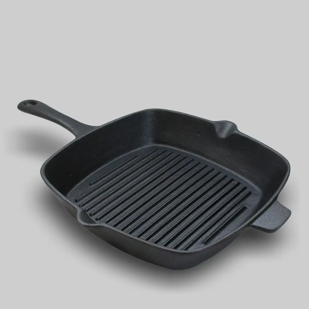 Soga 26cm Square Ribbed Cast Iron Frying Pan SkilletSteak Sizzle Platter with Handle