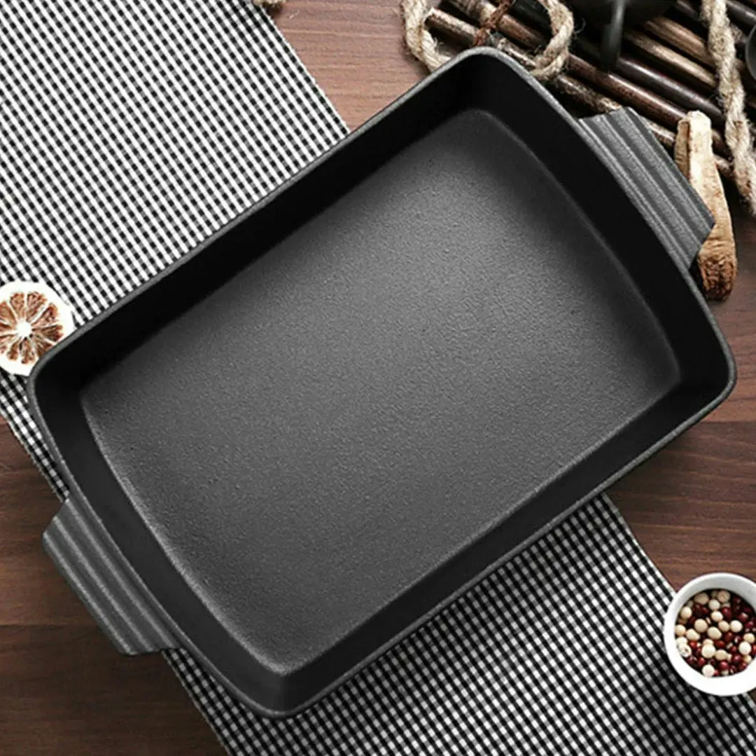 Soga 38cm Cast Iron Rectangle Bread Cake Baking Dish Lasagna Roasting Pan