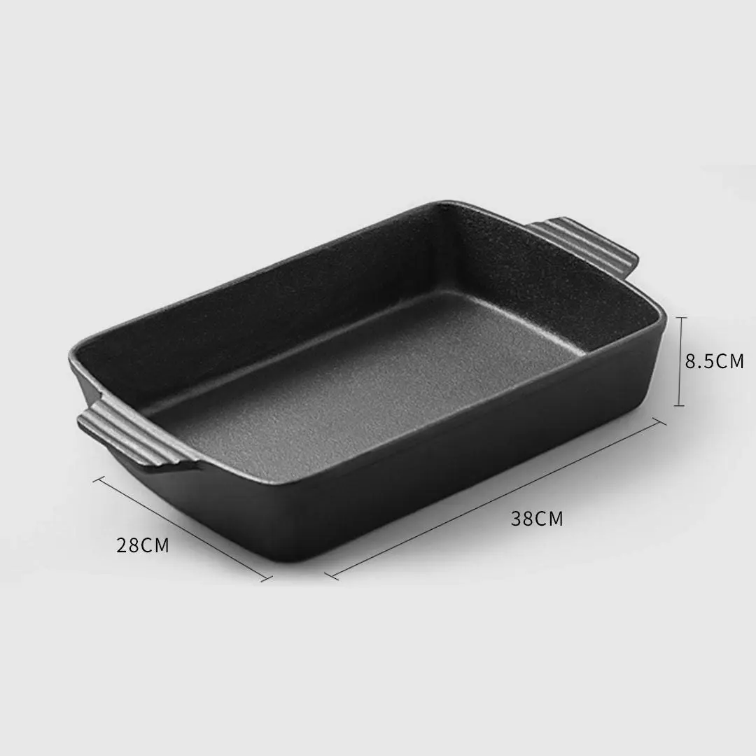 Soga 38cm Cast Iron Rectangle Bread Cake Baking Dish Lasagna Roasting Pan