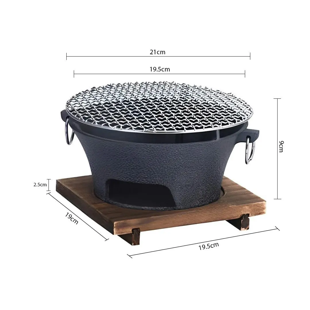 Soga Medium Cast Iron Round Stove Charcoal Table Net Grill Japanese Style BBQ Picnic Camping with Wooden Board