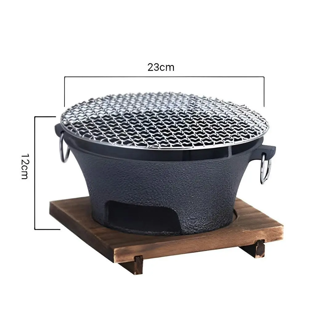 Soga Medium Cast Iron Round Stove Charcoal Table Net Grill Japanese Style BBQ Picnic Camping with Wooden Board