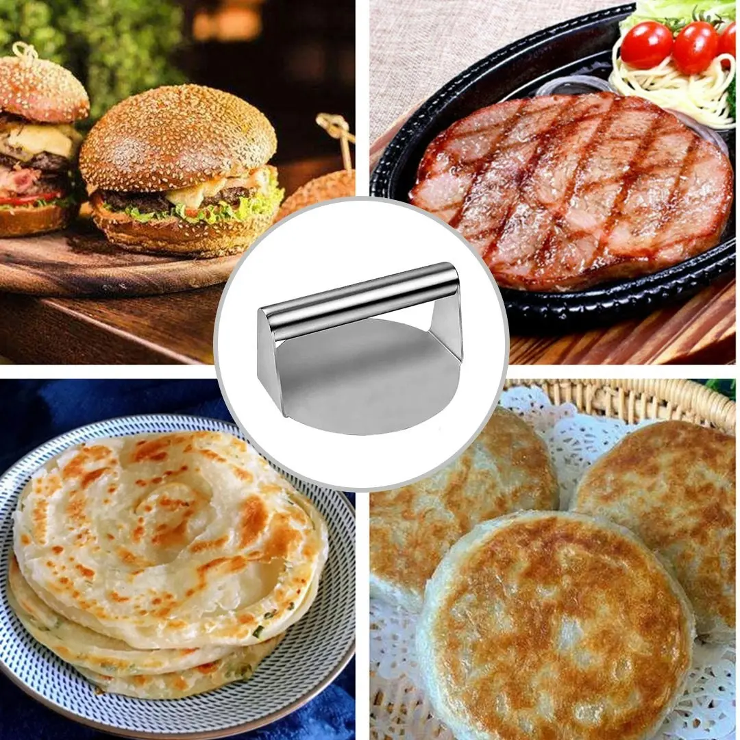 Soga Stainless Steel Burger Press Heavy-Duty Round Bacon Grill Smasher Flat Bottom Patty Maker