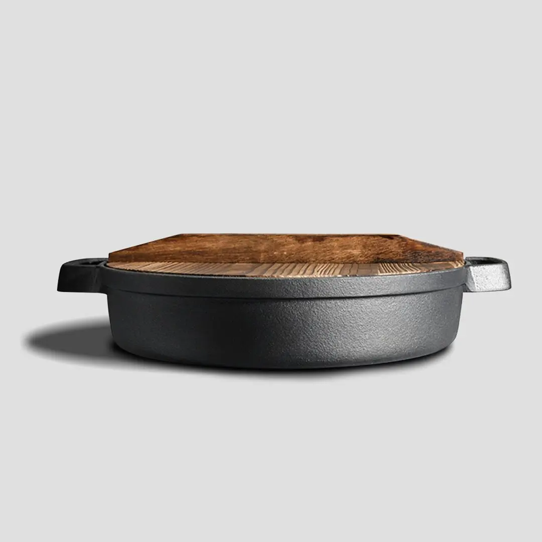 Soga 29cm Round Cast Iron Pre-seasoned Deep Baking Pizza Frying Pan Skillet with Wooden Lid