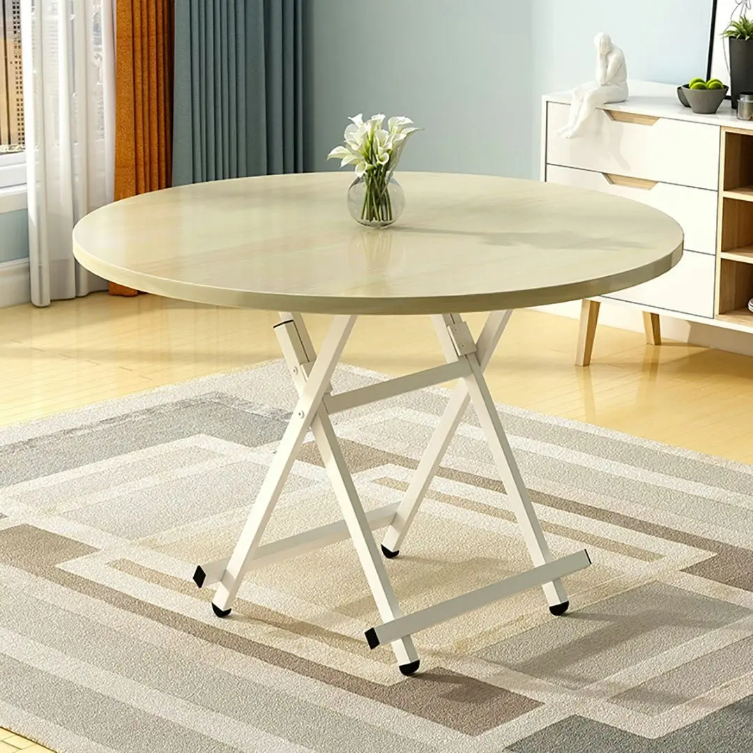 Soga Maple Grain Dining Table Portable Round Surface Space Saving Folding Desk Home Decor