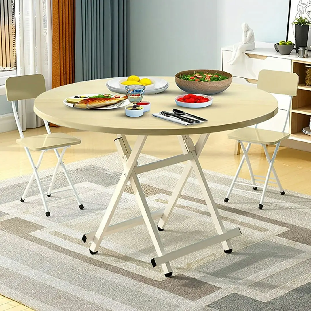 Soga Maple Grain Dining Table Portable Round Surface Space Saving Folding Desk Home Decor