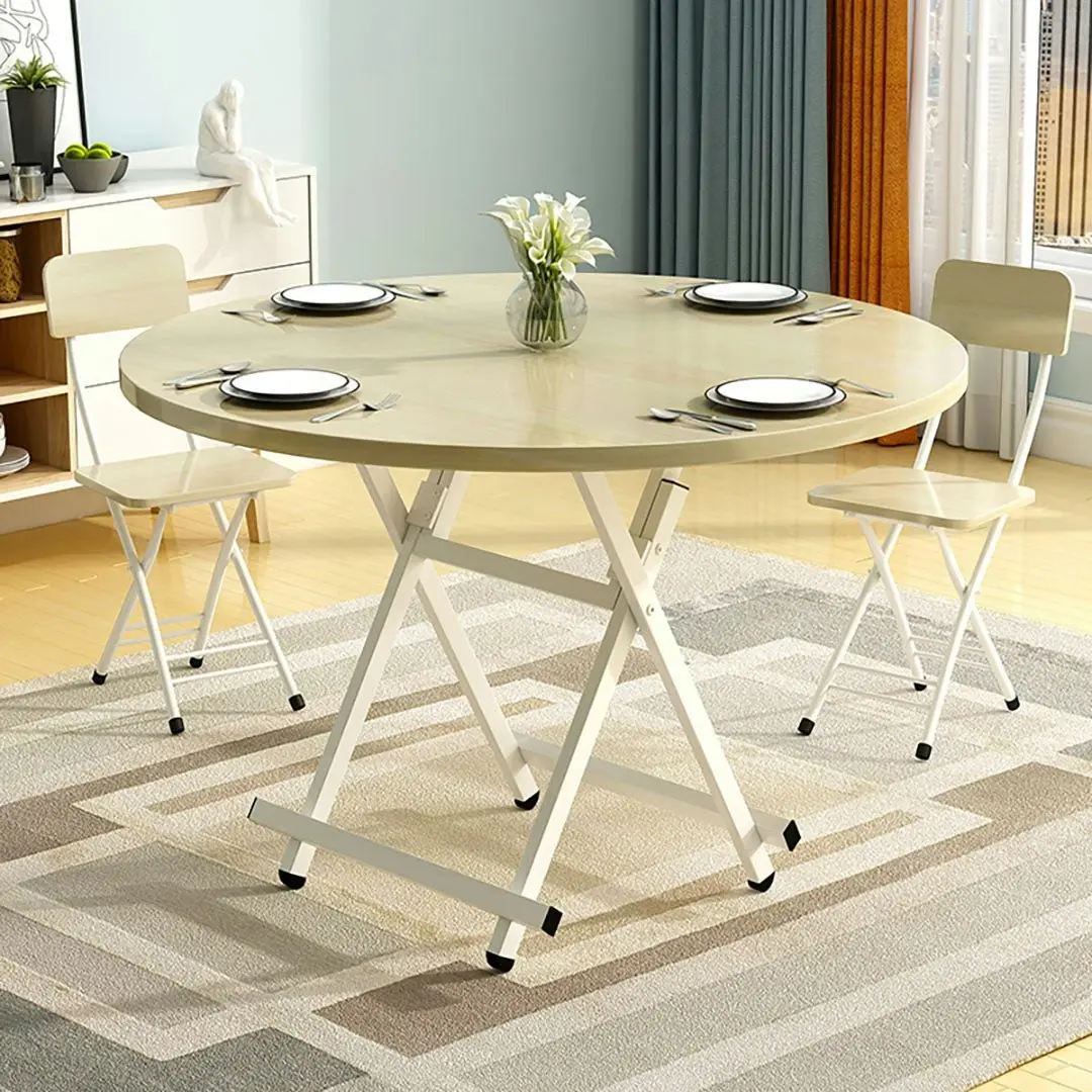 Soga Maple Grain Dining Table Portable Round Surface Space Saving Folding Desk Home Decor