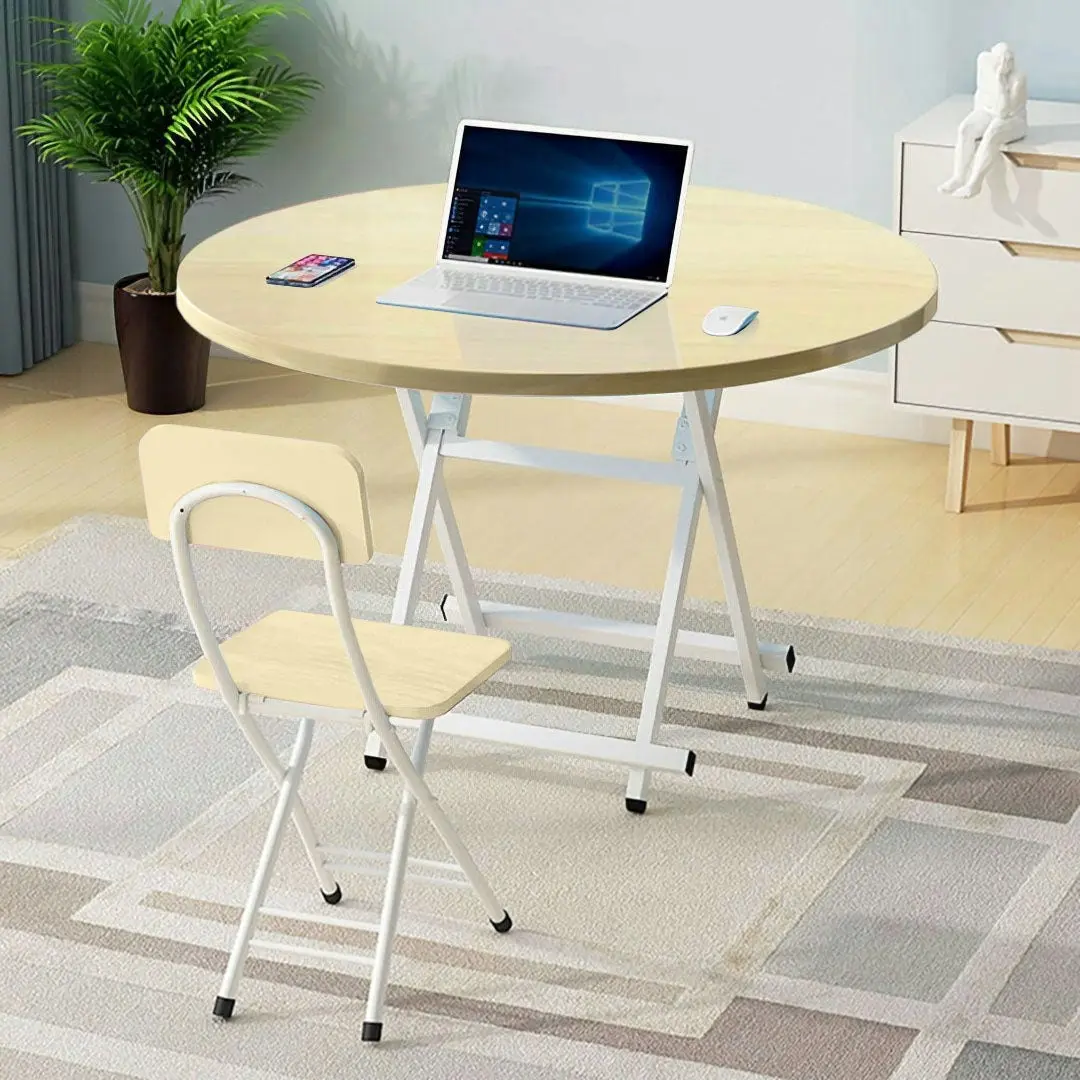 Soga Maple Grain Dining Table Portable Round Surface Space Saving Folding Desk Home Decor