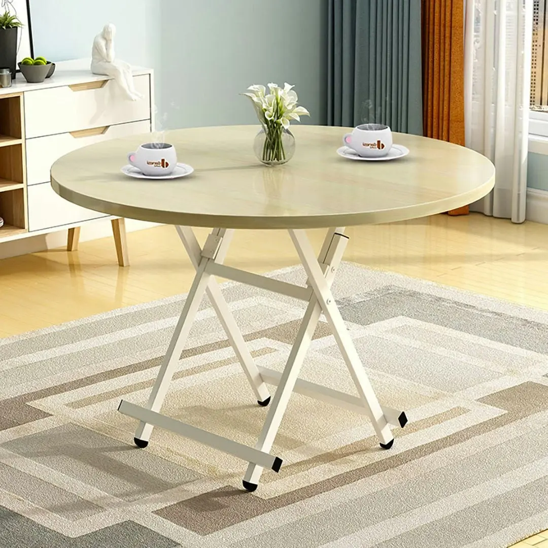 Soga Maple Grain Dining Table Portable Round Surface Space Saving Folding Desk Home Decor