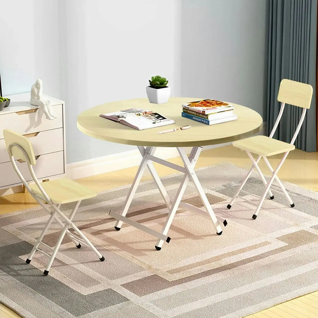 Soga Maple Grain Dining Table Portable Round Surface Space Saving Folding Desk Home Decor