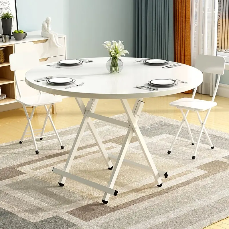 Soga White Dining Table Portable Round Surface Space Saving Folding Desk Home Decor