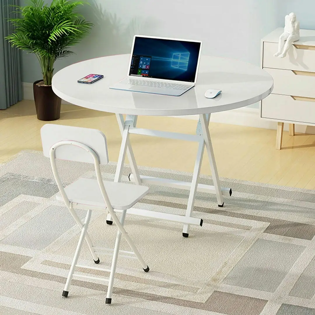 Soga White Dining Table Portable Round Surface Space Saving Folding Desk Home Decor