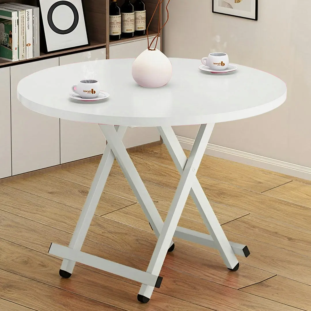 Soga White Dining Table Portable Round Surface Space Saving Folding Desk Home Decor