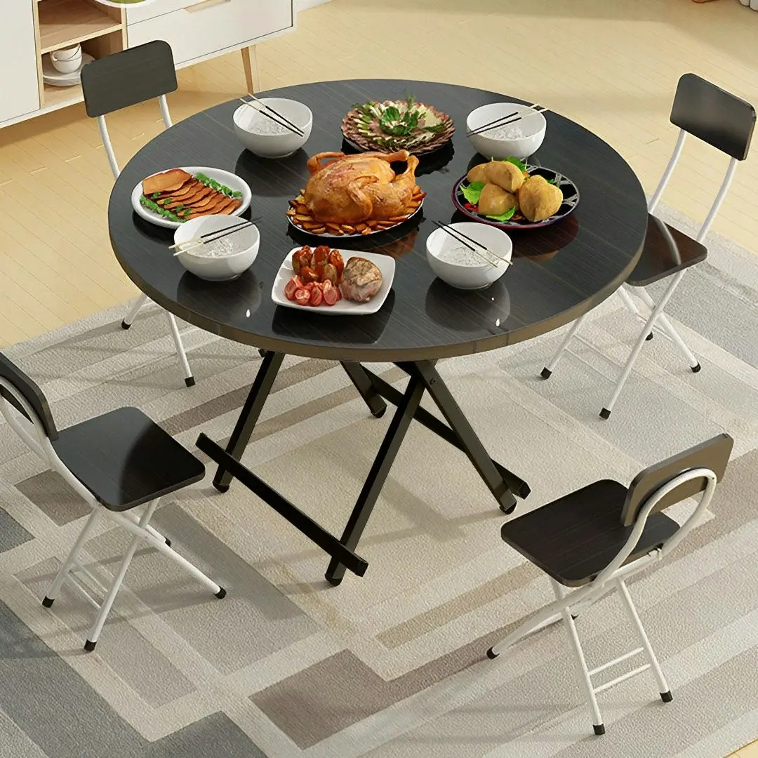 Soga Black Dining Table Portable Round Surface Space Saving Folding Desk Home Decor