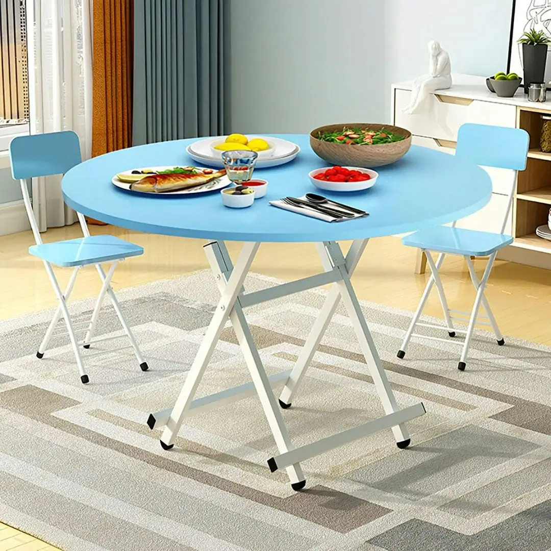 Soga Blue Dining Table Portable Round Surface Space Saving Folding Desk Home Decor