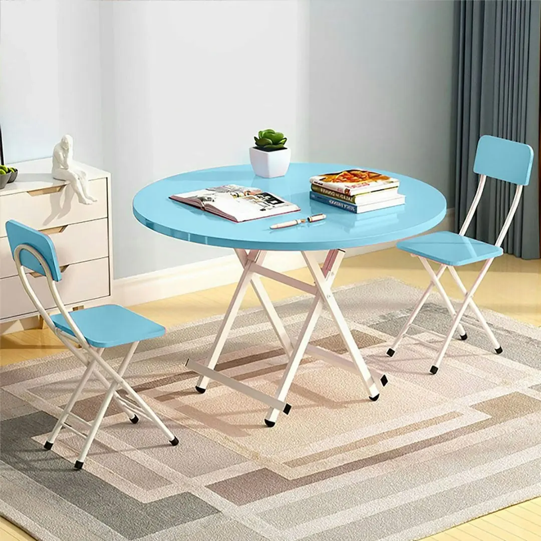 Soga Blue Dining Table Portable Round Surface Space Saving Folding Desk Home Decor