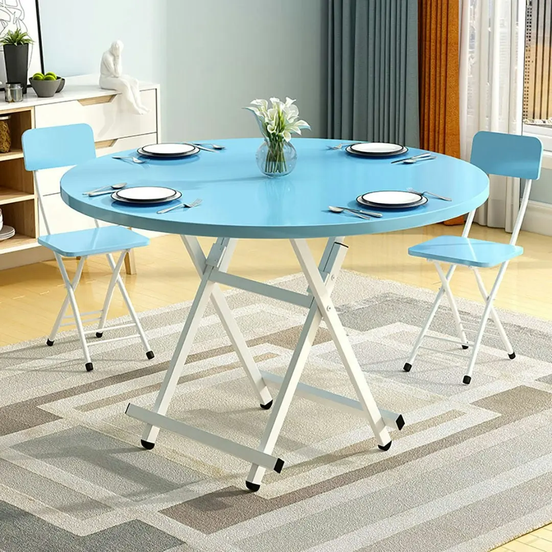 Soga Blue Dining Table Portable Round Surface Space Saving Folding Desk Home Decor