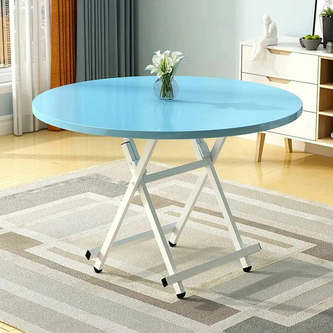 Soga Blue Dining Table Portable Round Surface Space Saving Folding Desk Home Decor