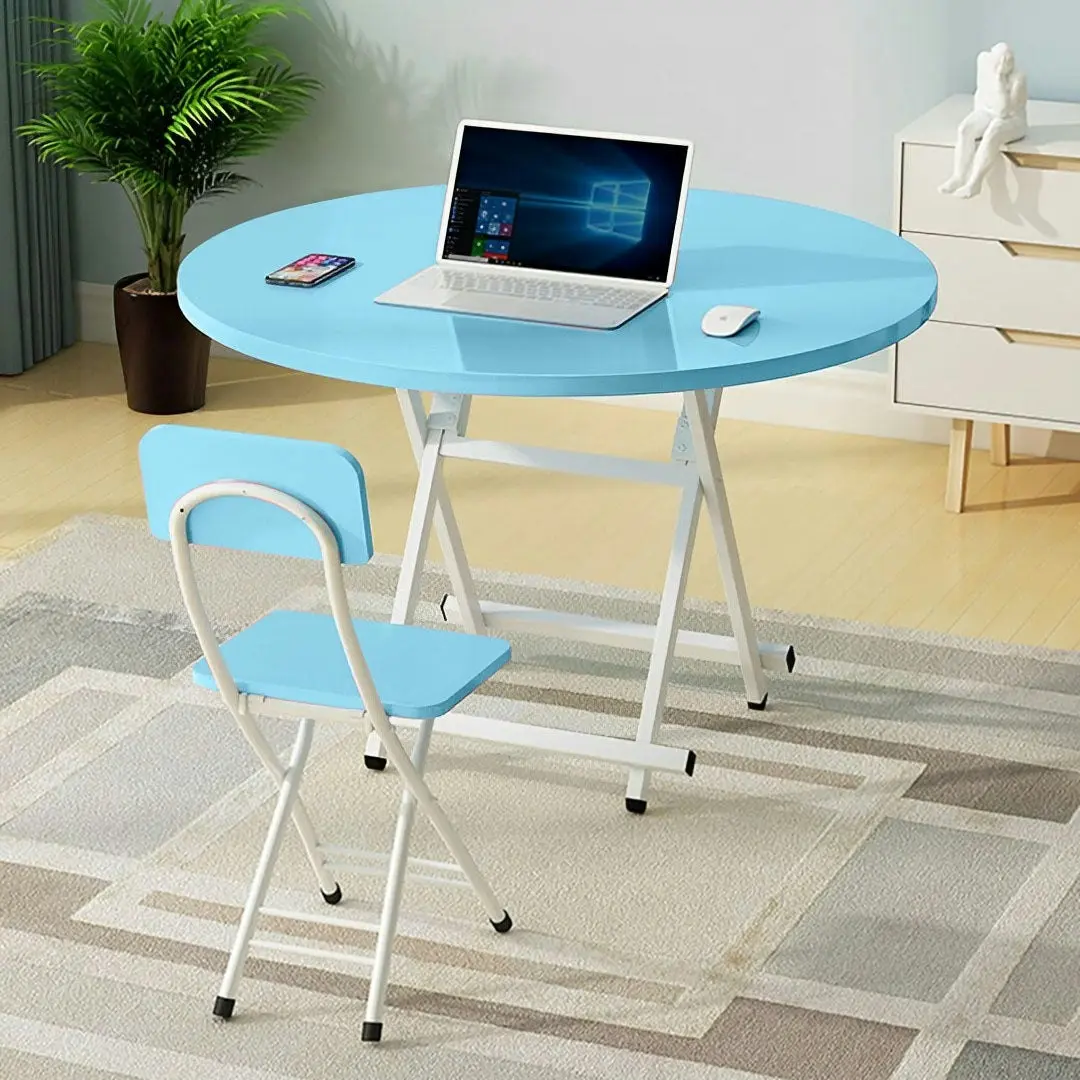 Soga Blue Dining Table Portable Round Surface Space Saving Folding Desk Home Decor