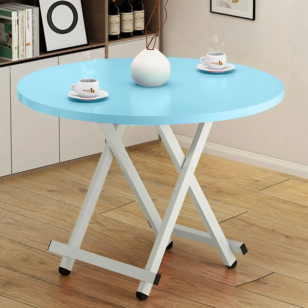 Soga Blue Dining Table Portable Round Surface Space Saving Folding Desk Home Decor