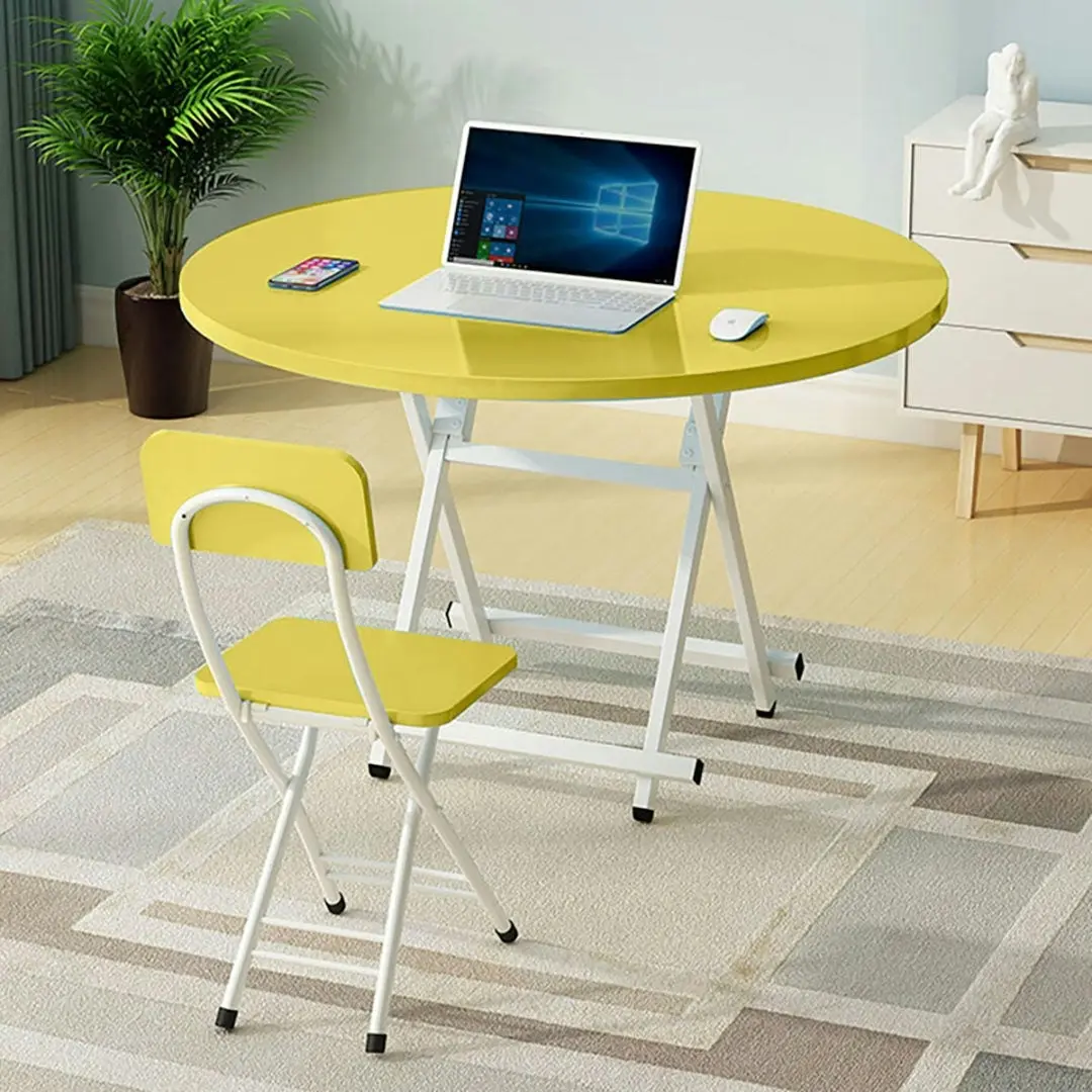 Soga Yellow Dining Table Portable Round Surface Space Saving Folding Desk Home Decor