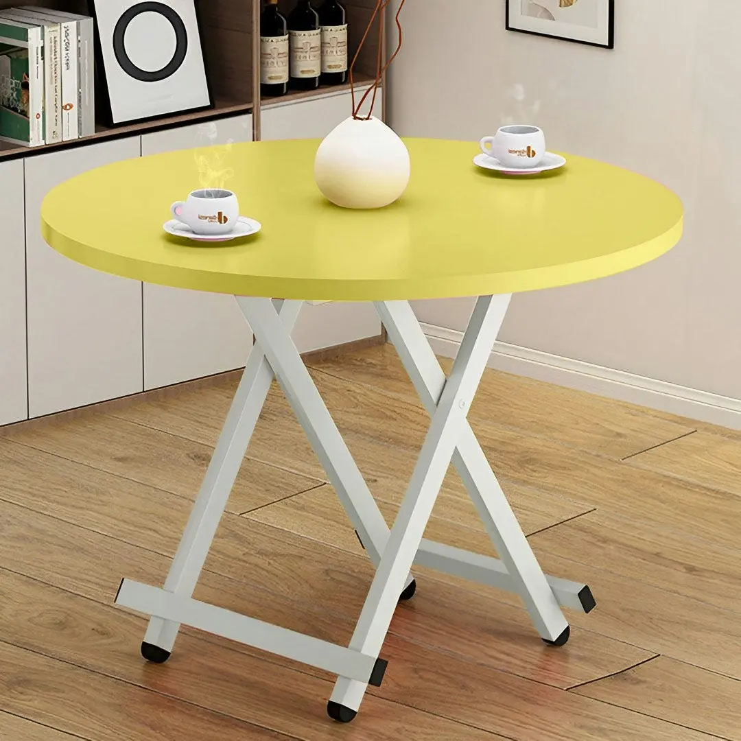 Soga Yellow Dining Table Portable Round Surface Space Saving Folding Desk Home Decor