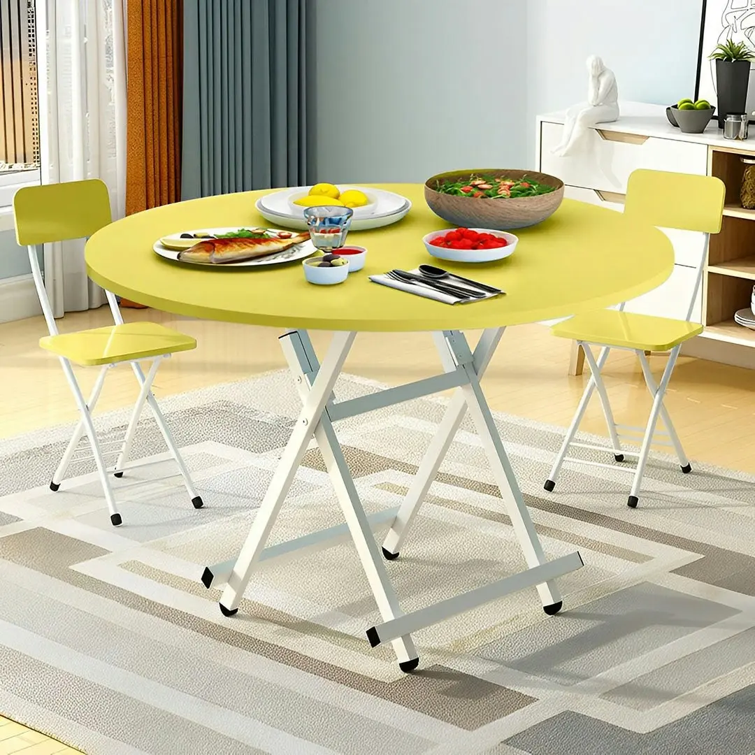 Soga Yellow Dining Table Portable Round Surface Space Saving Folding Desk Home Decor