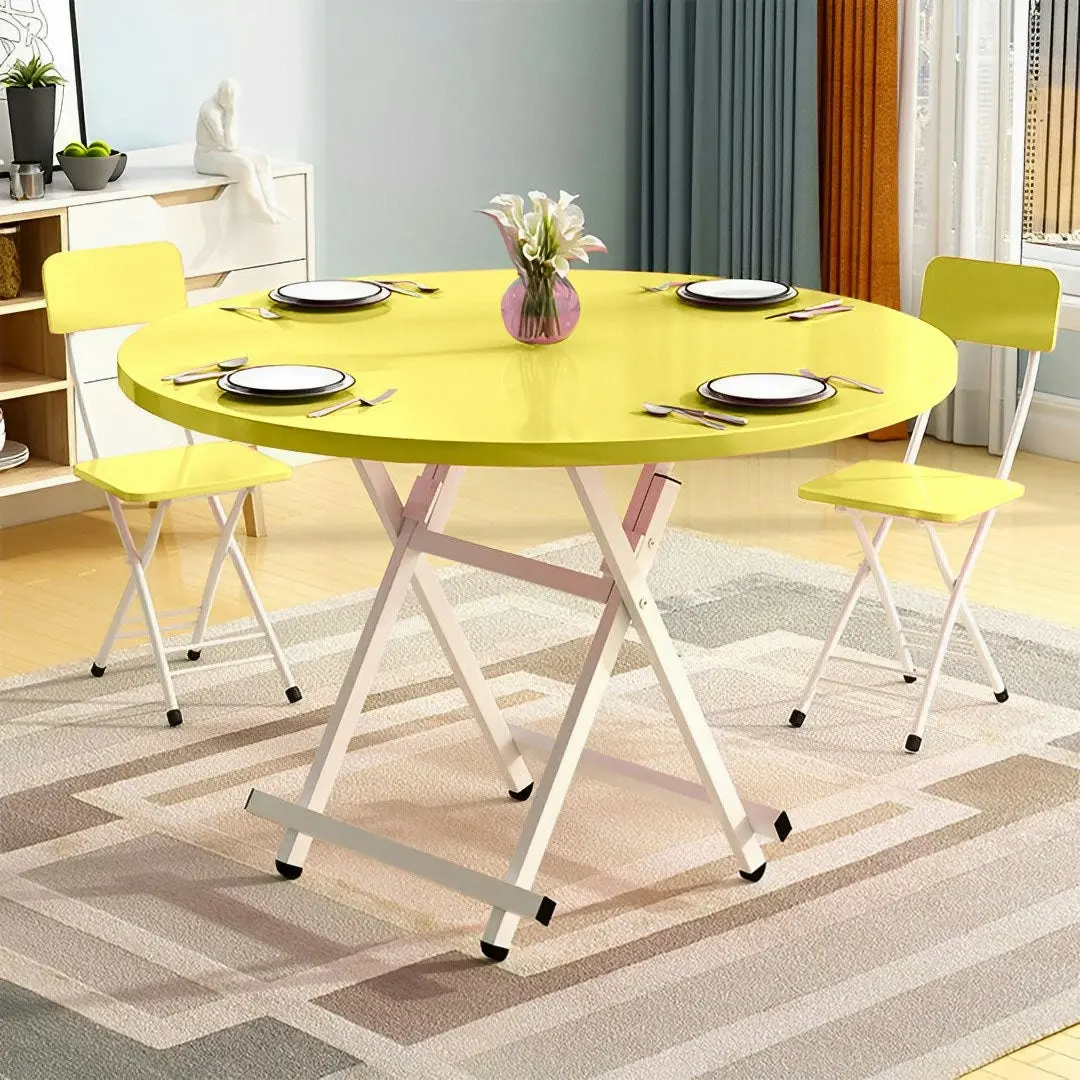 Soga Yellow Dining Table Portable Round Surface Space Saving Folding Desk Home Decor