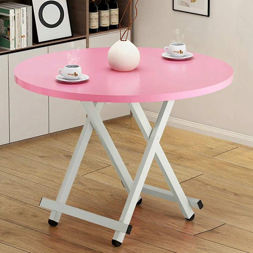 Soga Pink Dining Table Portable Round Surface Space Saving Folding Desk Home Decor